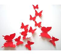 ufengke® 12 Pcs 3D Papillons Stickers Muraux Design de Mode Bricolage Papillon Art Autocollants Artisanat Décoration de La Maison, Rouge