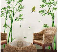 ufengke® Chinois Style Vert Bambou et Oiseau Stickers Muraux, Salle de Séjour Chambre à Coucher Autocollants Amovibles