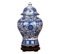 ufengke Jingdezhen Vase Classique en Porcelaine Bleue et Blanche Motif Temple Floral Style Chinois Ming Hauteur 38 cm Bleu/Blanc