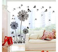 ufengke® Pissenlits Noir et Papillons Qui Volent dans Le Vent Stickers Muraux, Salle de Séjour Chambre à Coucher Autocollants Amovibles