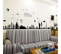 ufengke® Scène de La Ville Tour Eiffel Statue de La Liberté Salle de Séjour Chambre À Coucher Autocollants Amovibles, Salle de Séjour Chambre À Coucher Autocollants Amovibles