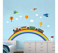 ufengke Stickers Muraux Arc en Ciel Train Autocollants Mural Fusée Avion pour Chambre Enfants Garçon Salon Salle de Jeux Décoration Murale