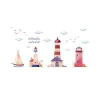 ufengke Stickers Muraux Bord De La Mer Phares Autocollant Mural Voilier Nautique pour Chambre Enfant Décoration Murale