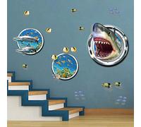 ufengke Stickers Muraux Effet 3D Requin Autocollants Mural Poisson sous la Mer pour Chambre Salon Décoration Murale