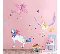ufengke Stickers Muraux Fée Licorne Autocollants Mural Fleur DIY pour Chambre Salon Décoration Murale