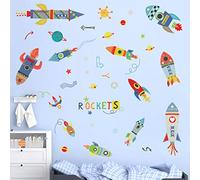 ufengke Stickers Muraux Fusées Colorées Autocollants Mural Planètes dans l'espace pour Chambre Enfants Garçons Pépinière Décoration Murale
