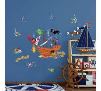 ufengke Stickers Muraux Pirate Navire Animaux Autocollants Mural Crabe Poulpe Bulles pour Chambre Salon Décoration Murale