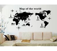 ufengke® "Tour du Monde Carte du Monde Stickers Muraux, Salle de Séjour Chambre à Coucher Autocollants Amovibles, A