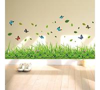 ufengke® Vert Herbe Fleurs Papillons Stickers Muraux, Salle De Séjour Chambre À Coucher Baseboard Autocollants Amovibles