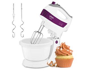 Ufesa BV4655 Batteur Electrique + Bol Rotatif, 400 W de Puissance, 5 Vitesses + Turbo, Bouton pour Éjecter les Accessoires, 2 Fouets et 2 Crochets Pétrin, Conception Ergonomique