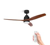 UFESA CFNP Ventilateur de Plafond avec Lumière, 40W, 6 Vitesses, Silencieux, 3 Pales en bois Naturel 132cm, Fonction été - hiver, Minuterie 8h, 3 Niveaux de Lumière, Télécommande, Nero - Rovere