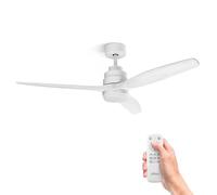 UFESA CFNP Ventilateur de Plafond avec Lumière, 40W, 6 Vitesses, Silencieux, 3 Pales en bois Naturel 132cm, Fonction été - hiver, Minuterie 8h, 3 Niveaux de Lumière, Télécommande, Blanc