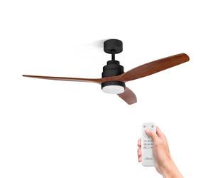 UFESA CFNP Ventilateur de Plafond avec Lumière, 40W, 6 Vitesses, Silencieux, 3 Pales en bois Naturel 132cm, Fonction été - hiver, Minuterie 8h, 3 Niveaux de Lumière, Télécommande, Nero - Rovere