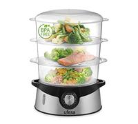 Ufesa CV4000 Cuiseur Vapeur 800W, 3 Plateaux Empilables, Capacité 9L, Minuterie de 60min, Inclus Bol de Riz de 1L, Sans BPA, Inox