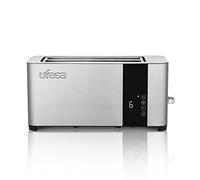 Ufesa Duo Plus Delux, Grille-Pain Acier Inox, Écran Digital LCD, 1400W, 2 Fentes Extra Large et Longue, 7 Niveaux de Grillage, Décongeler, Réchauffer