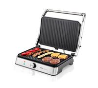 Ufesa Kilimanjaro Gril Électrique, Panini Press Grill, 2200W, Plaques Antiadhésives 34x23cm, Ouverture 105-108º, Poignée au Toucher Froid, Régulateur de Température, Noir Inox