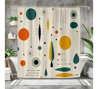 UFGFYTT Rideau de Douche Style Moderne du Milieu du siècle avec Crochets, 130x240cm(LxH), Rideau de Bain géométrique, Rideau de Bain Abstrait rétro, décor Atomique Turquoise, Orange et Jaune
