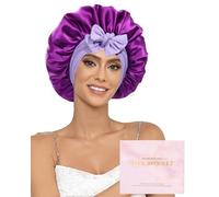 Ufgin Bonnet 100 % soie de mûrier pour femme endormie, bonnet de cheveux double couche en soie naturelle avec élastique réversible, Violet + glycine, taille unique