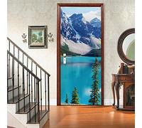 UFHFPF Stickers Porte Paysage De Lac De Montagne De Neige 77X200Cm 3D Trompe L'Oeil Autocollant De Porte Wall Mural Poster De Porte Amovible Adhésif Papier Peint Salon Chambre Salle De Bain Décoration