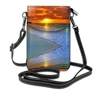 UFhgjjb Beau petit sac à main pour téléphone portable imprimé cheval blanc - Sac portefeuille à bandoulière avec sangle réglable, parfait pour les voyages et un usage quotidien, Plage avec coucher de