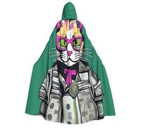 UFhgjjb Cape à Capuche Halloween Cape - Adulte Nœud Papillon Imprimé Chat Costume Robe pour Mascarade, Carnaval, Exposition BD