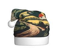 UFhgjjb Chapeau de Noël pour adulte - Chapeau de Père Noël festif unisexe avec imprimé Go to the countryside - Chapeau de Noël en peluche
