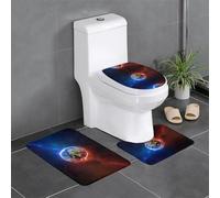 UFhgjjb Ensemble de 3 tapis de salle de bain imprimé planète spatiale Terre - Tapis de sol en forme de U, tapis de coiffeuse, salle de bain principale