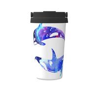 UFhgjjb Orca Killer Whale Print Carry Mug à café isotherme - 500 ml - Tasse de voyage double couche pour voiture, bureau, maison - Gobelet à thé