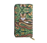 UFhgjjb Portefeuille en cuir imprimé floral noir et blanc - Pochette légère à deux volets, plusieurs emplacements pour cartes et poche zippée pour pièces de monnaie, L'histoire du serpent et du chat