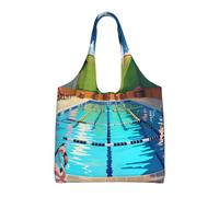 UFhgjjb Rustic Lodge Bear Sac fourre-tout en toile avec imprimé ours - Sacs d'épicerie pour femmes, sacs de courses et de déménagement, plage, voyage, vie quotidienne, Flamant rose et piscine, Taille