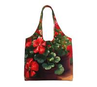 UFhgjjb Rustic Lodge Bear Sac fourre-tout en toile avec imprimé ours - Sacs d'épicerie pour femmes, sacs de courses et de déménagement, plage, voyage, vie quotidienne, Géraniums rouges, Taille unique