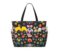 UFhgjjb Sac fourre-tout de grande capacité - Imprimé drapeau autrichien - Sac de plage de voyage avec plusieurs poches pour vacances, camping, croisière, Sugar Horror Crâne et fleurs, Taille unique