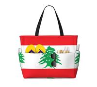 UFhgjjb Sac fourre-tout de grande capacité - Imprimé géométrique noir et doré - Sac de plage de voyage avec plusieurs poches pour les vacances, le camping, les croisières, Drapeau du Liban, Taille