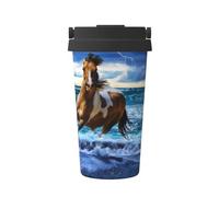 UFhgjjb Tasse à café isotherme avec motif cheval qui coule - 500 ml - Tasse de voyage double couche pour voiture, bureau, maison - Gobelet à thé