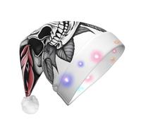 UFhgjjb Tête de mort avec fleurs en épingle à cheveux imprimé chapeau de Noël LED pour adultes - Chapeau de Père Noël festif, couvre-chef unisexe en peluche pour Noël, Nouvel An