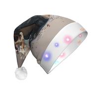 UFhgjjb The beauty of gift box Print LED Christmas Hat for Adults - Festive Santa Hat , Plush Unisex Holiday Headwear for Christmas New Year