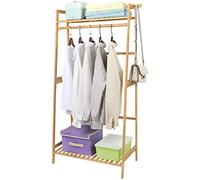 Ufine Portant à vêtements en bambou, Penderie Vetement, Porte Vetement avec 2 étagères de rangement et 2 crochets pour chambre à coucher, chambre d'amis