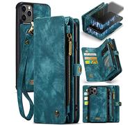 UFinetech 2 en 1 Coque iPhone 11 Pro Portefeuille Portable Design Cuir TPU Bumper Carte Fine Luxe Magnétique Flip 2020 Fermeture éclair Cordon Detachable Folio Etui iPhone 11 Pro 5.8 Femme Homme Bleu