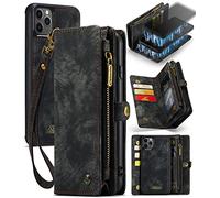 UFinetech 2 en 1 Coque iPhone 11 Pro Portefeuille Portable Design Cuir TPU Bumper Carte Fine Luxe Magnétique Flip 2020 Fermeture éclair Cordon Detachable Folio Etui iPhone 11 Pro 5.8 Femme Homme Noir