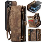 UFinetech 2 en 1 Coque iPhone 11 Pro Portefeuille Portable Design Cuir TPU Bumper Carte Fine Luxe Magnétique Flip 2020 Fermeture éclair Cordon Detachable Folio Etui iPhone 11 Pro Femme Homme Marron