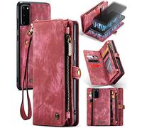 UFinetech 2 en 1 Coque Samsung Galaxy S20 Portable Design Portefeuille TPU Cuir Support Détachable Magnétique Flip Folio Fentes pour Cartes Fermeture Cordon Étui Housse Samsung Galaxy S20 5G Rouge