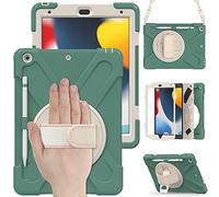 UFinetech Coque iPad 9eme Generation, Coque iPad 10.2, iPad 8eme/7eme Generation, Support/Dragonne Rotation à 360° Bandoulière Porte-Crayon, Antichoc Étui Enfants iPad 2021/2020/2019, Vert émeraude