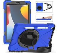 UFinetech Coque iPad 9eme Generation, Coque iPad 10.2, iPad 8eme/7eme Generation, Support/Dragonne Rotation à 360° Bandoulière Porte-Crayon, Antichoc Étui Housse pour Enfants iPad 2021/2020/2019, Bleu