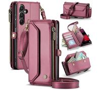 UFinetech Coque Portefeuille pour Samsung Galaxy A16 avec Protection RFID - Étui Antichoc Multifonction Galaxy A16 5G en Cuir PU, 10 Fentes pour Cartes, Support et Bandoulière Amovible, Bordeaux