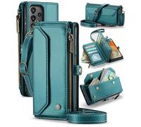 UFinetech Coque Portefeuille pour Samsung Galaxy A23 avec Protection RFID - Étui Antichoc Multifonction Galaxy A23 en Cuir PU, 10 Fentes pour Cartes, Support et Bandoulière Amovible, Bleu Vert