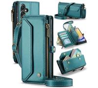 UFinetech Coque Portefeuille pour Samsung Galaxy A25 avec Protection RFID - Étui Antichoc Multifonction Galaxy A25 en Cuir PU, 10 Fentes pour Cartes, Support et Bandoulière Amovible, Bleu Vert