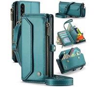 UFinetech Coque Portefeuille pour Samsung Galaxy A30s/A50s/A50 avec Protection RFID - Étui Antichoc Multifonction en Cuir PU, 10 Fentes pour Cartes, Support et Bandoulière Amovible, Bleu Vert