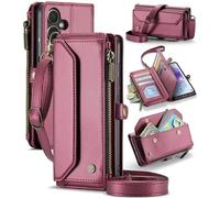 UFinetech Coque Portefeuille pour Samsung Galaxy A55 avec Protection RFID - Étui Antichoc Multifonction Galaxy A55 en Cuir PU, 10 Fentes pour Cartes, Support et Bandoulière Amovible, Bordeaux