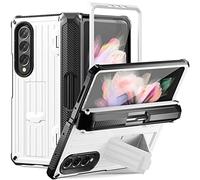 UFinetech Coque Robuste et Anti-Choc pour Galaxy Z Fold 3, Anti-Rayures, Conception Pliable de Trolley, Stylo Intégré & Support, Protection d'Écran, Compatible avec la Charge sans Fil - Blanc