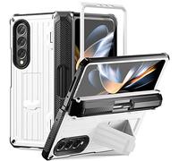 UFinetech Coque Robuste et Anti-Choc pour Samsung Galaxy Z Fold 4, Anti-Rayures, Conception Pliable de Trolley, Stylo Intégré & Support, Protection d'Écran, Compatible avec la Charge sans Fil - Blanc